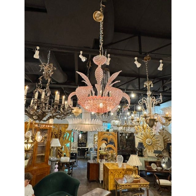 Pink Murano Glass Leaf Chandelier For Sale In Dallas - Image 6 of 6
