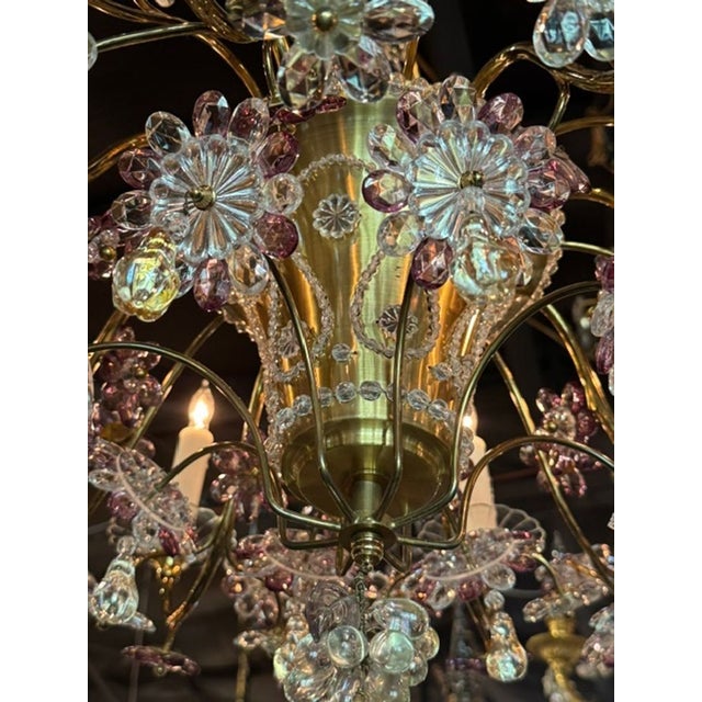 Vintage French Maison Bagues Crystal and Amethyst Flower Basket Chandelier For Sale - Image 4 of 9