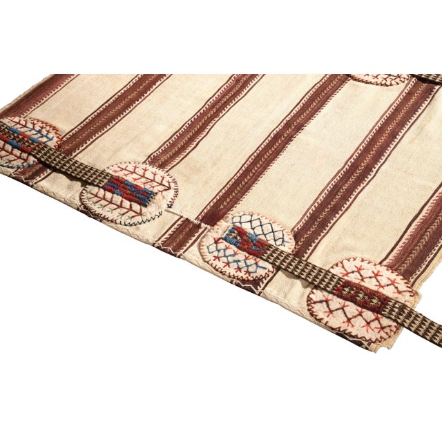 Mid-Century Vintage Striped Kilim Beige Brown Bag Rug For Sale - Image 4 of 7