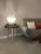 A very original Italian 20th-century vintage table accent lamp design. Its handblown glass-shaped globe, adorned with...