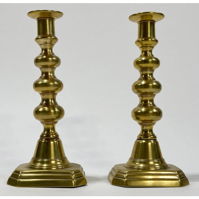 English Antique Brass Push-Up Candlesticks, a Pair For Sale - Image 3 of 9