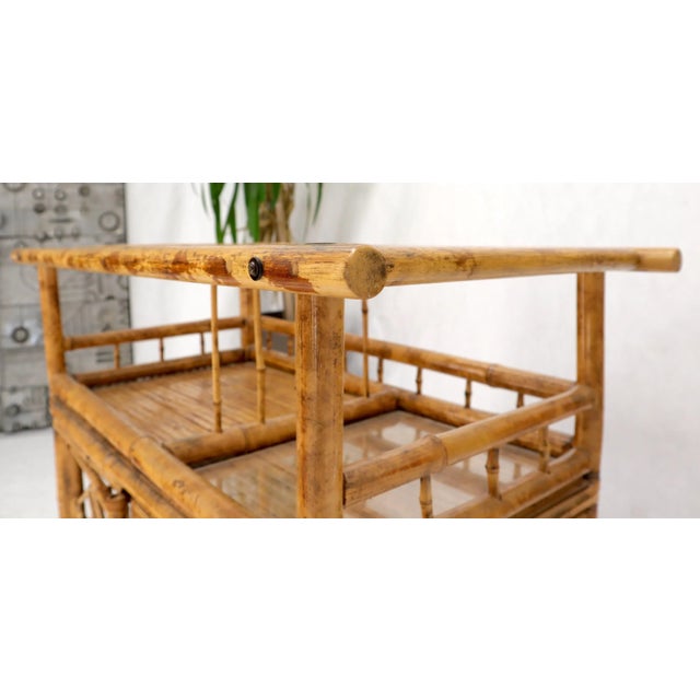 Decorative Burnt Bamboo & Glass Bar Cart For Sale - Image 9 of 13
