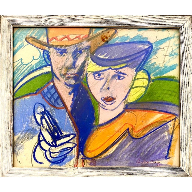 Emilio Cruz (1938-2004) Bonnie and Clyde Pastel on paper Hand signed lower right Dimensions Framed H 15-7/8" W 18-1/2",...