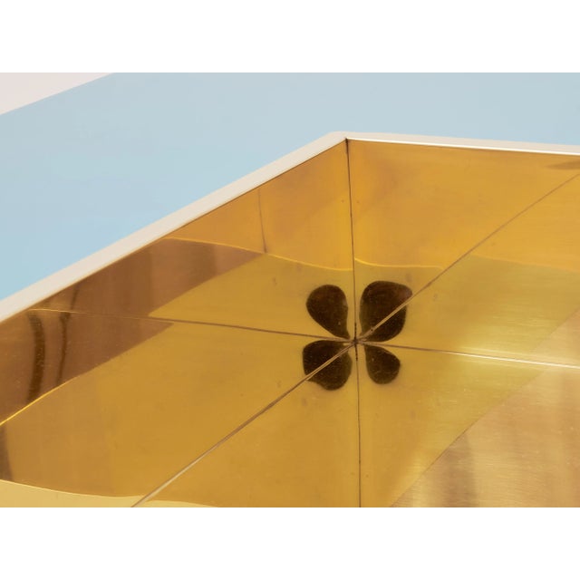 Paint Willy Rizzo Blue Lacquer and Brass Bar Coffee Table Alveo 1970s For Sale - Image 7 of 12