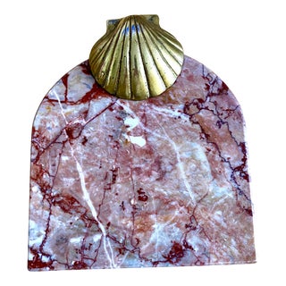 1970s Pink Marble and Brass Shell Cheese Tray For Sale