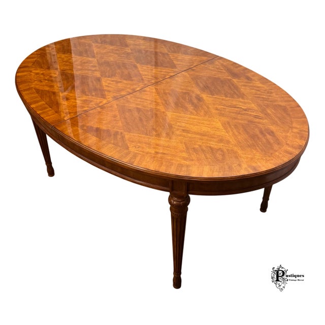 Late 20th Century Vintage Drexel Heritage Laurette Collection French Provincial Style Mahogany Parquet Extension Dining Table For Sale - Image 5 of 12