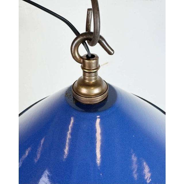 Metal Industrial Blue Enamel Factory Pendant Lamp, 1950s For Sale - Image 7 of 17