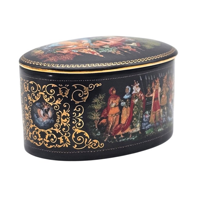 Palekh Porcelain Miniature Box “Tale of Tsar Saltan” by Vladimir Vlasov, Ussr, 4.25 For Sale In San Francisco - Image 6 of 18