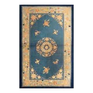 Antique Chinese Peking Rug With Floral Medallion, 3' × 4'9" For Sale