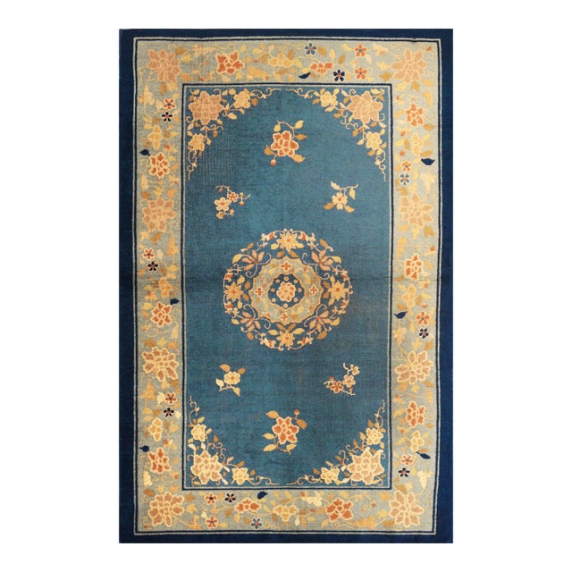 Antique Chinese Peking Rug With Floral Medallion, 3' × 4'9" For Sale
