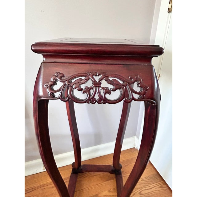 Wood 1970s Chinese Carved Rosewood Plant Stand Pedestal Table – Asian Display Stand For Sale - Image 7 of 10