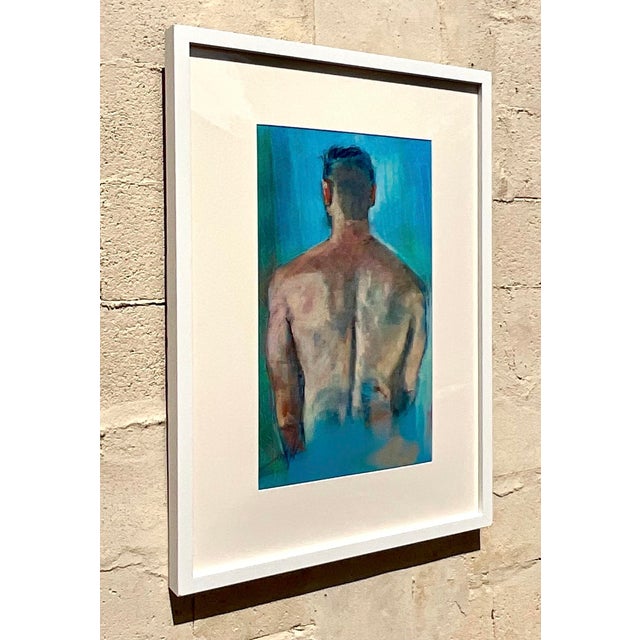 Vintage Boho Portrait of a Man Oil Pastel on Canvas For Sale In West Palm - Image 6 of 12