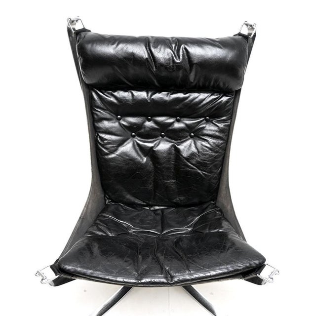Black Set of Vintage Chrome and Leather Falcon Chair and Ottoman by Sigurd Ressel for Vatne Møbler, 1960s, Set of 2 For Sale - Image 8 of 14
