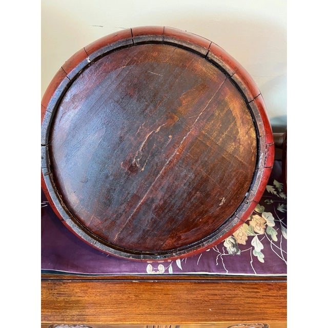 Antique Chinese Cinnabar Red Lacquer Wedding Buckets Gilt Carved - A Pair For Sale - Image 14 of 16
