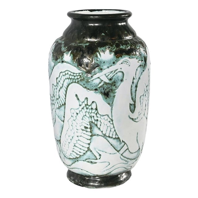 Les Pélicans Vase by L. Alaurent, 1950 For Sale