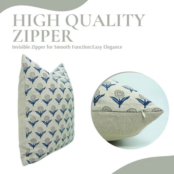 Rustic Fabdivine Hand-Block Printed Decorative Cushion Cover 14x14 Inch- Genda Pushp For Sale - Image 3 of 4