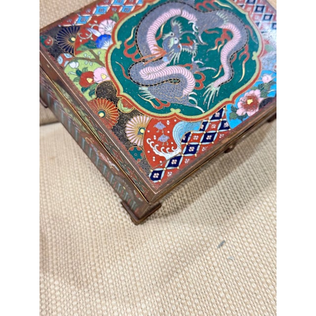 Copper Japanese Cloisonne Enamel Dragon Trinket Box Attributed to Inaba, Meiji For Sale - Image 8 of 12