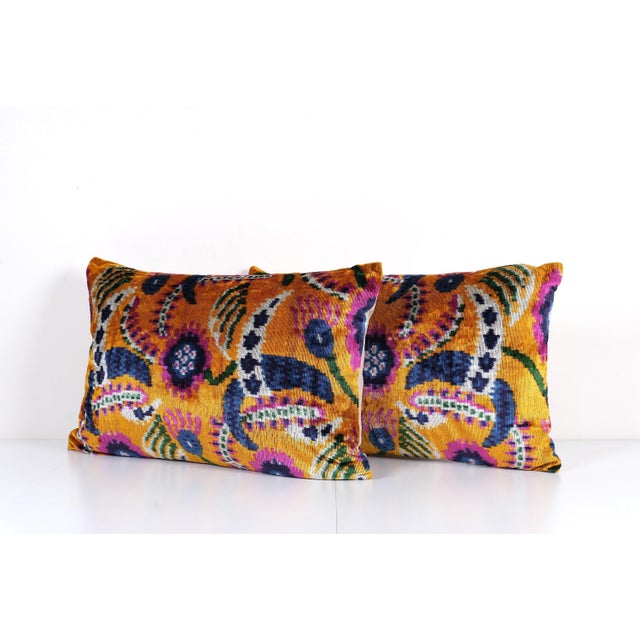 Silk and Velvet Ikat Lumbar Pillow Cover - Set of Three For Sale - Image 10 of 11