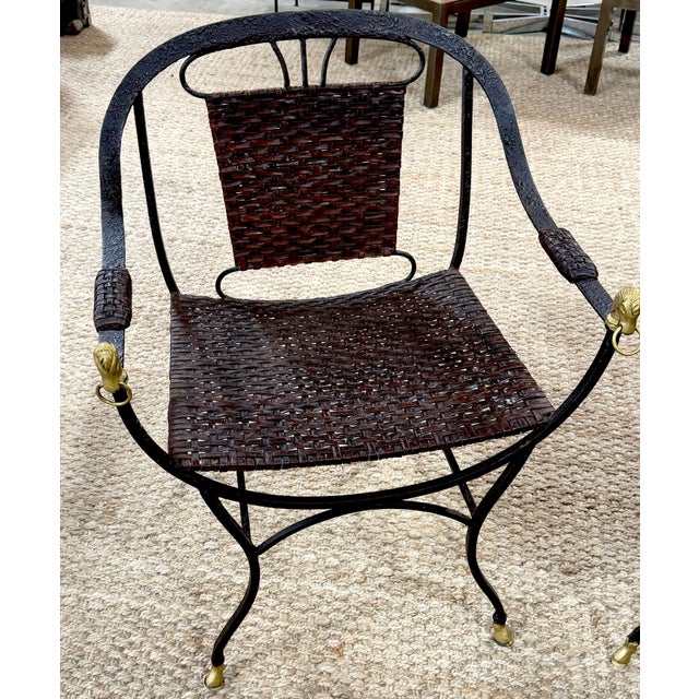 Black Pair Maison Jansen Style Equestrian Curule Chairs with Gilt Horse Heads For Sale - Image 8 of 10