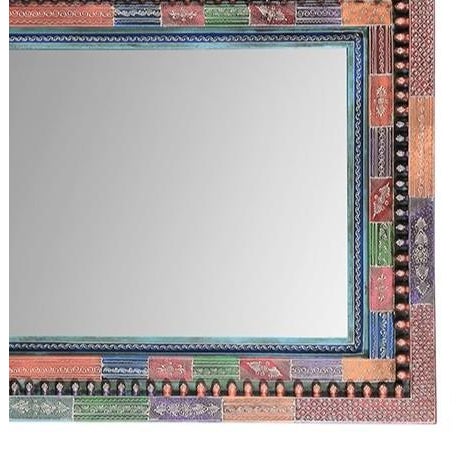 Colorful Wall Mirror 60"x36" | Hand Painted Ornate Wood Frame Mirror | Eclectic Bohemian Wall Art | Vibrant Statement Entryway Decor For Sale - Image 4 of 5