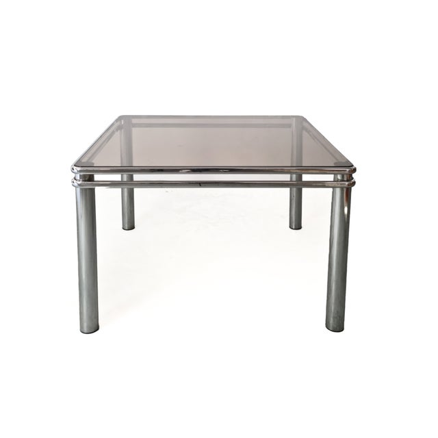 Metal Italian Mid-Century Modern Tubular Chrome and Smoke Glass Dining Table, 1970s For Sale - Image 7 of 7