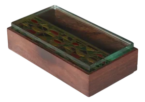 Mid-Century Modern Italian Lidded Box in Wood and Cut Crystal by Erwin Burger for Burger Kunstglas, 1950s