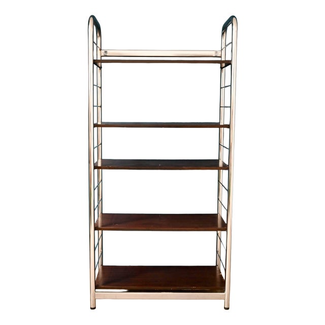 Chrome and Teak Bookcase, 1970s For Sale