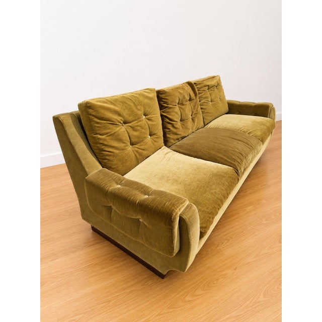 Vintage Green Velvet and Wood Sofa, 1950s For Sale - Image 6 of 7