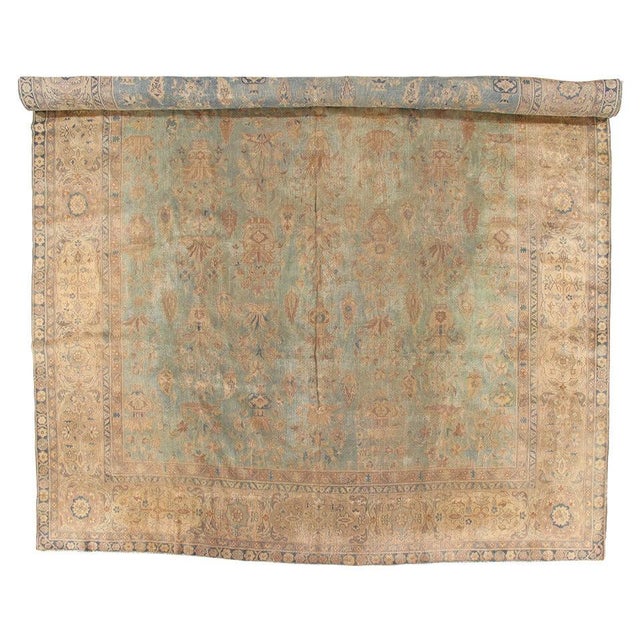Antique Indian Agra Carpet, Handmade Rug, Green - Blue, Taupe, Beige, Allover For Sale - Image 9 of 18
