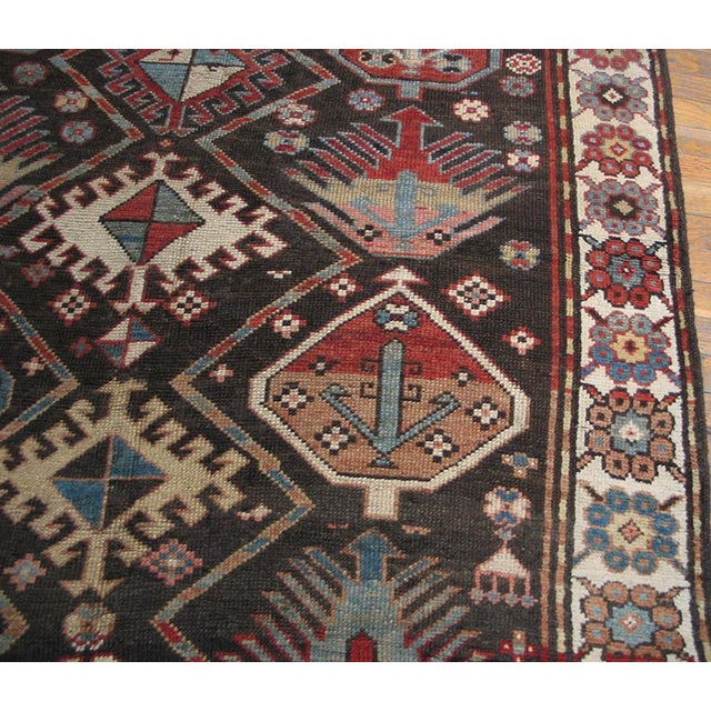 Tribal 1890s Brown Geoemtric Tribal Antique Caucasian Kazak Rug 4'7" X 7'6" Knotted Wool Carpet For Sale - Image 3 of 5