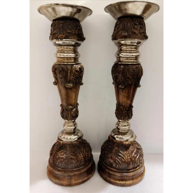 Late 20th Century Ornate Maitland-Smith Hand-Carved Candle Holders ~ Set of 3 For Sale In Atlanta - Image 6 of 9