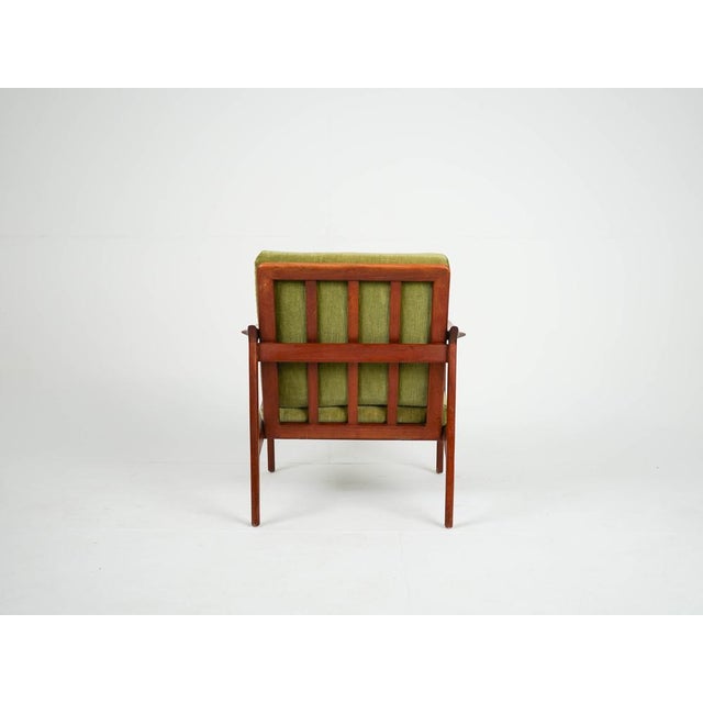 1960s Vintage Teak and Green Velvet Fabric Armchair, 1960s For Sale - Image 5 of 10
