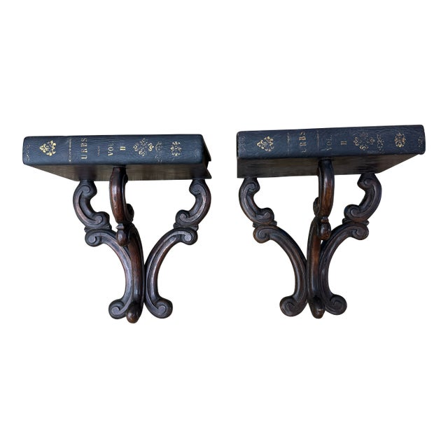 Unique Antique Wall Shelves, Late 19th Century, Wood and Leather For Sale