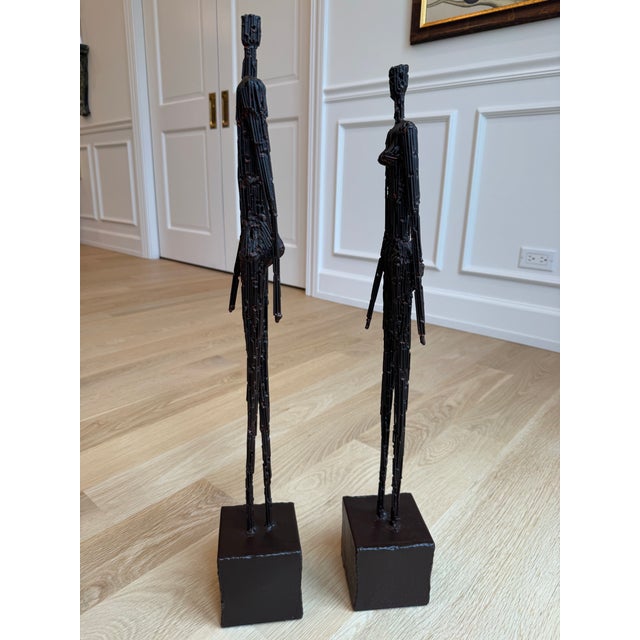 Metal 1980s American Brutalist Welded-Steel Figural Sculptures, Giacometti Style — A Pair For Sale - Image 7 of 12