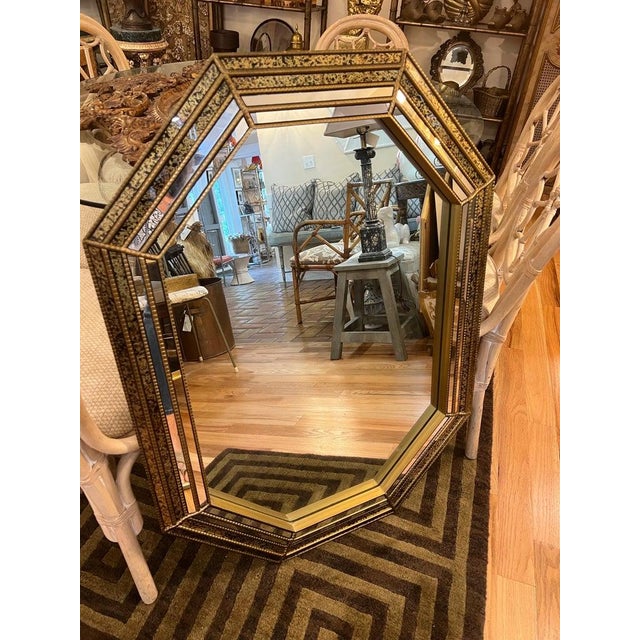 Bronze LaBarge Style Tortoiseshell Octagonal Wall Mirror, Vintage 1980s Design For Sale - Image 8 of 17
