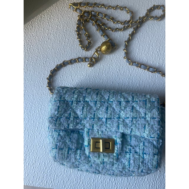 2020s Tweed Mini Shoulder Bag With Chain For Sale - Image 5 of 8