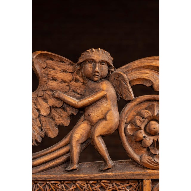 19th Century Ornate Carved Throne With Intricate Cane Backrest For Sale - Image 9 of 17
