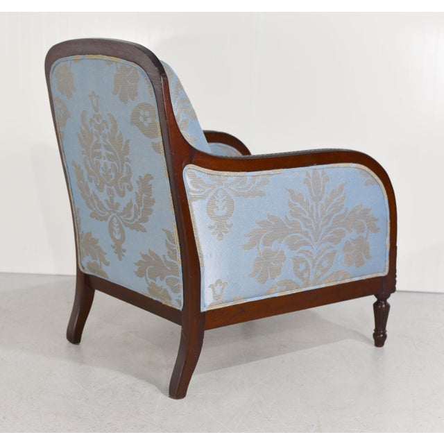 Vintage Blue-Gray Satin Damask Lounge Chair For Sale In Chicago - Image 6 of 12