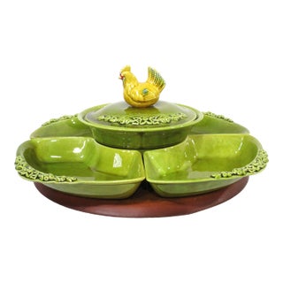 Mid Century Chicken Lazy Susan California Pottery Sever For Sale