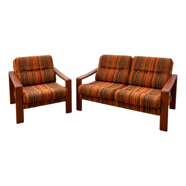 Vintage Scandinavian Living Room Set in Teak and Fabric, 1970s, Set of 2 For Sale