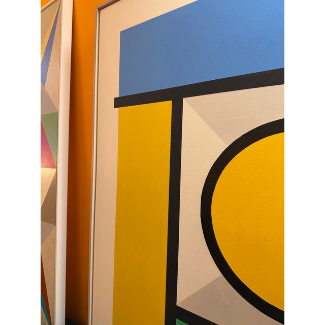 French Artist Patrice Bertin Geometric Composition Framed Oil on Canvas Signed For Sale In Miami - Image 6 of 10