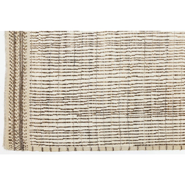 Ivory Modern Moroccan Style Wool Rug With Handmade Linear Pattern For Sale - Image 10 of 11