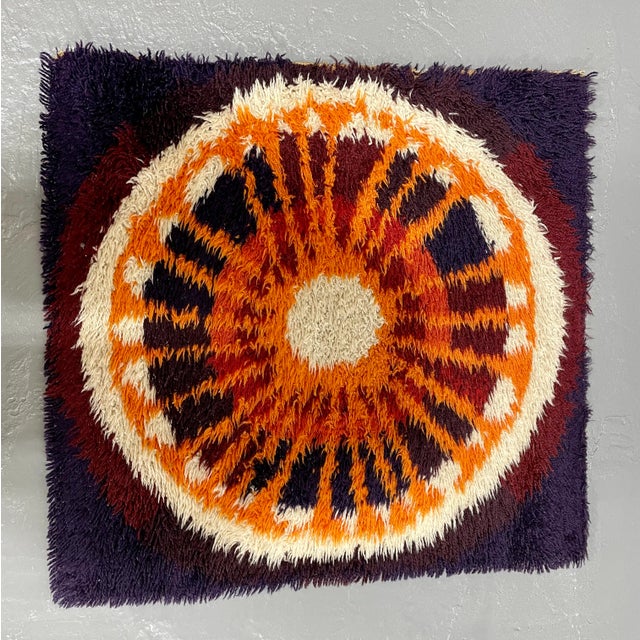 Mid Century Modern Scandinavian Square Small Rya Rug / Carpet For Sale In New York - Image 6 of 8