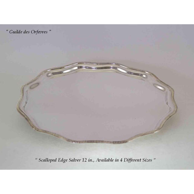 Metal 1970s Silverplate Scallopped Edge Set of 2 Salvers, Gadroon Mount For Sale - Image 7 of 14