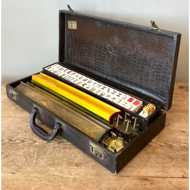 Mid 20th Century Vintage Boho Stamped Croc Mahjong Set For Sale - Image 5 of 8