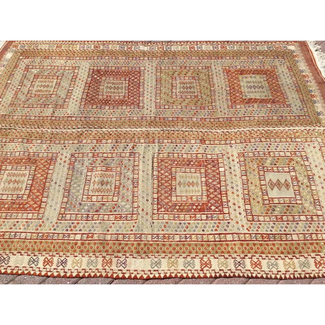 1960s Rustic Embroidered Kilim Rug - 67" X 96" For Sale - Image 4 of 11