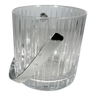 1960s Modernist Ribbed Crystal Glass Ice Bucket in Baccarat Style For Sale
