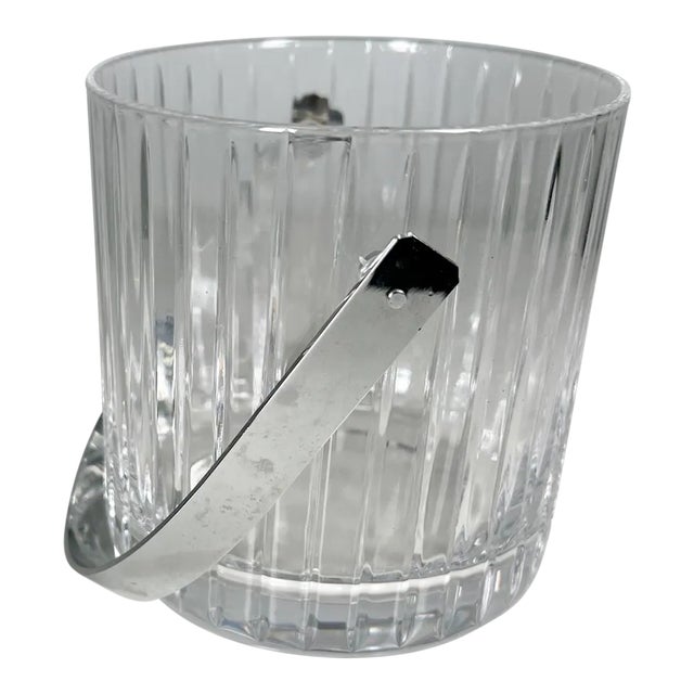 1960s Modernist Ribbed Crystal Glass Ice Bucket in Baccarat Style For Sale
