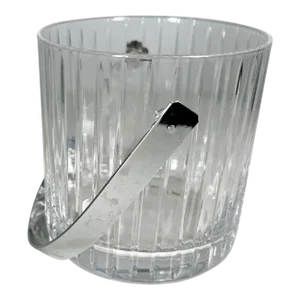 1960s Modernist Ribbed Crystal Glass Ice Bucket in Baccarat Style