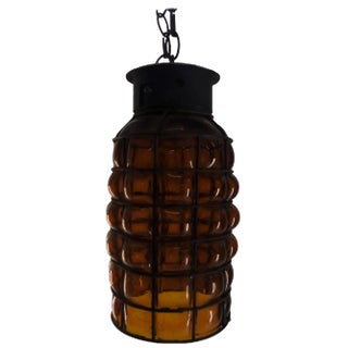 Industrial Hanging Amber Bubble Glass Pendant For Sale